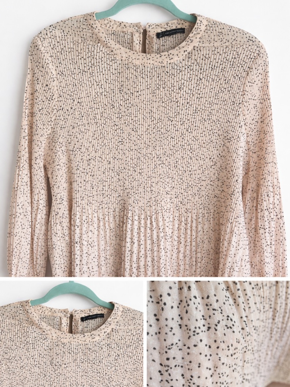 Adrianna Papell soft pink with black dots long sleeve size M blouse preowned